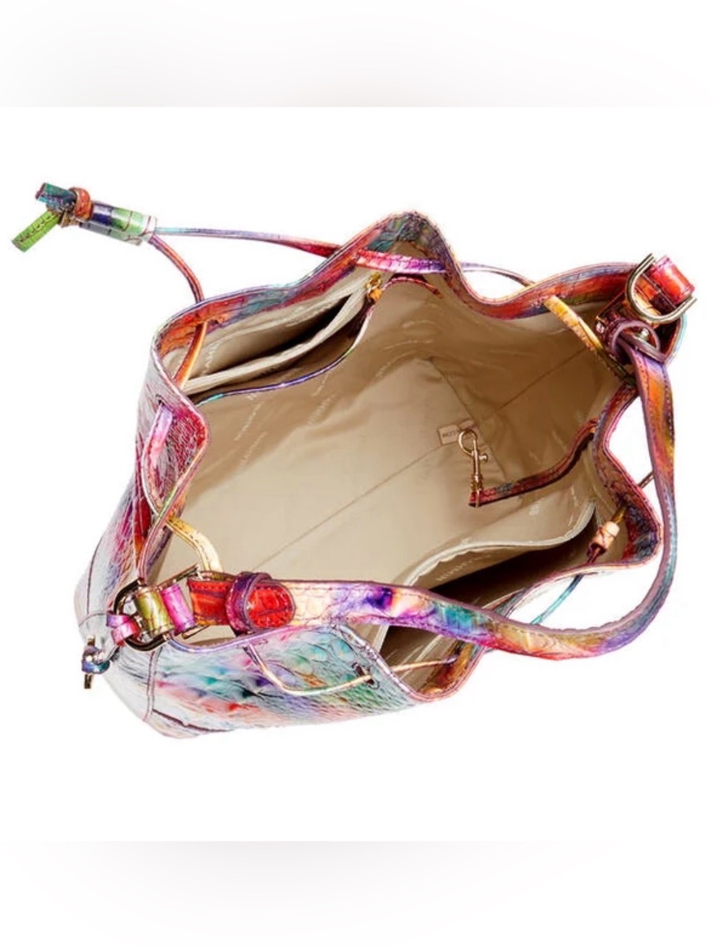 BRAHMIN Marlowe CrocEmbossed Leather BucketBag in Fallstruck Rainbow Colors NWOT - Picture 17 of 17
